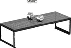 Stackable Expandable Metal Shelf Organizer - Adjustable Wire Storage Rack with Holes for Kitchen, Bathroom, Cabinet, Office - Space Saving, Durable & Sturdy Design（2PACKS/Large/Black