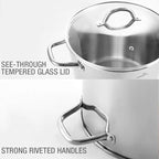 HOMICHEF 10 Quart Stock Pot With Glass Lid - Nickel Free Stainless Steel 10 Qt Pots With Handle - Mirror Polished StockPot 10 Quart - Induction Cooking Pots With Lid - Healthy Soup Pot