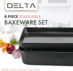 Nonstick Ceramic Bakeware Set – 8 Piece Baking Pans Set, Oven Safe to 450°F, Includes Muffin Pans, Cookie Sheets, Loaf, Roaster, Round & Square Pans, BPA-Free