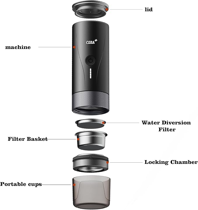 CERA+ Portable Espresso Maker Pro (51mm Basket) & Travel Bag, Self-Heating Electric Espresso Machine for Ultra-Fine coffee Grind, 20 Bar USB-C,Mini Coffee Machine for Camping, Hiking, Office, Car