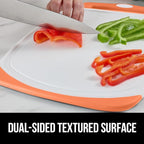 GORILLA GRIP BPA-Free Reversible Kitchen Cutting Board Set of 3 US Designed, Nonporous, Juice Grooves Catch Liquid, Slip Resistant Border, Dishwasher Safe Large Food Chopping Boards, Lime Orange Lemon