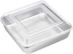 8 x 8-Inch Square Baking Pan with Lid, E-far Stainless Steel Square Cake Brownie Pan, Fit for Toaster Oven, Non-toxic & Healthy, Easy Storage & Dishwasher Safe - 2 Pieces(1 Pan + 1 Lid)