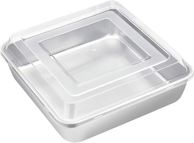 8 x 8-Inch Square Baking Pan with Lid, E-far Stainless Steel Square Cake Brownie Pan, Fit for Toaster Oven, Non-toxic & Healthy, Easy Storage & Dishwasher Safe - 2 Pieces(1 Pan + 1 Lid)
