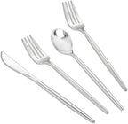 SUT 300Pcs Silver Plastic Cutlery, Silver Utensils Disposable, silver Plastic Silverware Set Include 100 Plastic Forks, 100 plastic Spoons, 100 plastic Knives Heavy Duty Flatware for Party