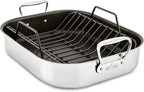 All-Clad Specialty Stainless Steel Large Roaster with Nonstick Rack 13x16 Inch Oven Broiler Safe 500F Roaster Pan, Pots and Pans, Cookware Silver