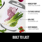 GORILLA GRIP BPA-Free Reversible Kitchen Cutting Board Set of 3, Nonporous, Juice Grooves to Catch Liquid, Slip Resistant Handle Border, Dishwasher Safe, Durable Large Food Chopping Boards, Gray