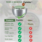 5.3Qt Stainless Steel Salad Spinner with Stop Button, Vegetable Dryer Spinner, Salad Spinner Stainless Steel with Drain, Non-Slip Base, Dishwasher Safe