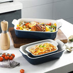 Sweejar Baking Pans Set, Ceramic 9x13 Baking Dish with Handle, Rectangular Casserole Dishes for Oven, Bakeware Sets of 3, Durable Lasagna Pan Deep for Kitchen, Banquet, Wedding Gift(Navy)