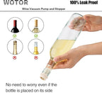 WOTOR Wine Saver Vacuum Pump with 8 Stoppers, Wine Stopper & Preserver, Reusable Bottle Sealer Keeps Fresh, Ideal Accessories Gift, Flat Handle (White)
