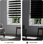 Persilux Cordless Zebra Blinds for Windows Free-Stop Roller Windows Shades (46" W X 72" H, Black) Dual Layer Light Control for Day and Night, Light Filtering Sheer Shades for Home, Easy to Install