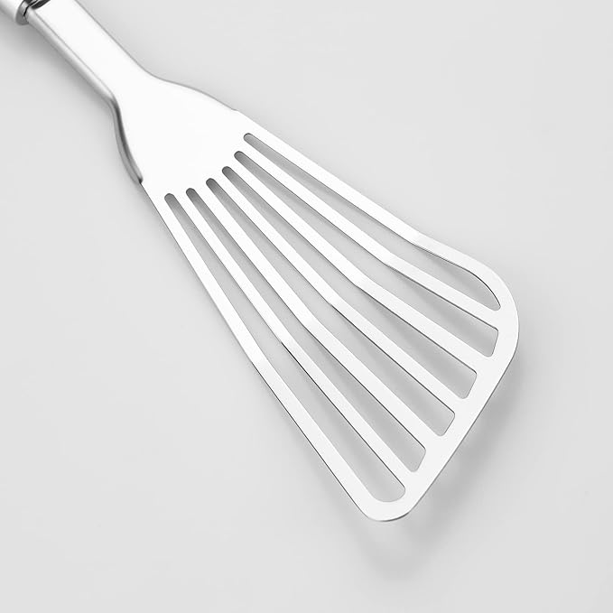 304 Stainless Steel Fish Spatula, Non-Slip Ergonomic Handle Slotted Spatula, Red