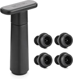 WOTOR Wine Saver Vacuum Pump with 4 Stoppers, Wine Stopper & Preserver, Reusable Bottle Sealer Keeps Fresh, Ideal Accessories Gift (Flat Handle)