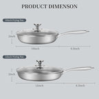 Stainless Steel Frying Pan Set with Lid 10" and 12" Nonstick Honeycomb Coatings Skillet Set 2pcs W/Stay Cool Handle,Works Pan for Cooking with Induction Gas Stovetops