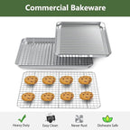 ROTTAY Quarter Baking Sheet Pan with Wire Rack Set [2 Pans + 2 Racks], Stainless Steel Cookie Sheet for Oven, Warp Resistant & Heavy Duty & Rust Free, Size 12 x 10 x 1 Inches