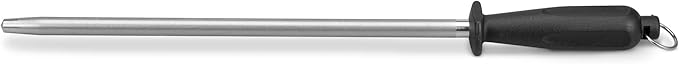 12" Knife Sharpening Steel, Professional Diamond & Steel Honing Rod, Black Brushed Finish, for Kitchen & Chef Knives