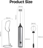 YARRAMATE Rechargeable Milk Frother Wand Handheld With Stand, 3 Speed Adjustable Drink Mixer with 2 Whisks, Stainless Steel Electric Stirrer for Coffee, Lattes, Protein Shakes, Matcha, Egg