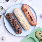 2 Pcs Eclair Silicone Molds Hot Dog Bun Granola Bar Mold Nonstick & Heat proof Baking Pan Bread Mold for Homemade Hotdog Bun Rolls