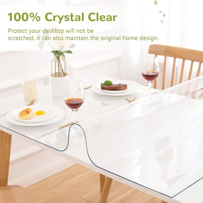 60 x 84 Inch Clear Table Cover Protector, Clear Table Protector for Dining Room Table, 1.5mm Plastic Table Cover, Waterproof Table Pad for Kitchen, Office