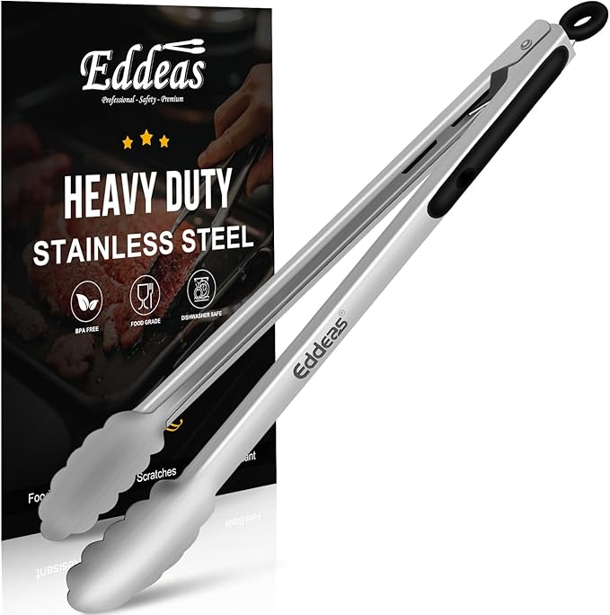Grill Tongs, 17 Inch Extra Long BBQ Tongs, Heat Resistant 600 Degrees Stainless Steel tongs, Kitchen Metal Locking Tongs for Cooking, Grilling, Outdoor Barbecue