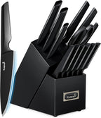Kuisine Premium Knife Set,One-piece Steel Molding,High Carbon Stainless Steel Ultra Sharp,Non-slip Ergonomic Solid Steel Handle,Built-in Sharpener Knife Block Set,Luxury Gift(15PCS,BlackPro EX)