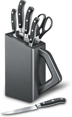 Victorinox Grand Maitre Cutlery Block - Modern Block with Knives - Includes Kitchen Scissors, Chef's Knife, Santoku & More - Black Handles, 6-Piece Set