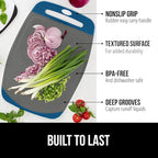 GORILLA GRIP BPA-Free Reversible Kitchen Cutting Board Set of 3, US Designed, Nonporous, Juice Grooves Catch Liquid, Slip Resistant Border, Dishwasher Safe, Durable Food Chopping Boards, Blue Gray