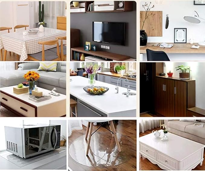 NECAUX Custom 56 x 96 Inch Frosted Table Cover Protector, 1.5mm Thick Wood Grain Transparent Table Pad Non-Slip Tablecloth Plastic Protective Pad for 8 Foot Dining Living Room Table Conference Table