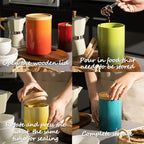 Sweejar Ceramic Food Storage Jar, Stackable Kitchen Canisters, Containers with Airtight Seal Wooden Lid for Serving Ground Coffee, Tea, Sugar, Salt and More - 16 Fl Oz (Gradient Orange)
