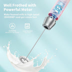 Maestri House Rechargeable Milk Frother with Stand, LunaFro Handheld Electric Foam Maker Waterproof Detachable Stainless Steel Whisk Drink Mixer Foamer for Lattes, Cappuccino