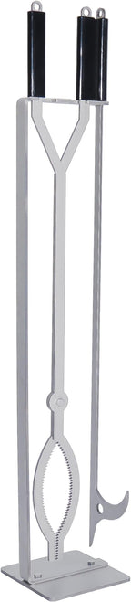 Stainless Steel Fire Pit Tools Set with 40" Fire Poker and Log Tongs, Fireplace Tools with Sturdy Stand Base, Firewood Log Grabber for Campfire Backyard Bonfire Wood Stove Indoor&Outdoor