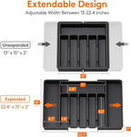 Lifewit Large Silverware Drawer Organizer, Expandable Utensil Tray for Kitchen, BPA Free Flatware and Cutlery Holder, Adjustable Plastic Storage for Spoons Forks Knives, Large, Black