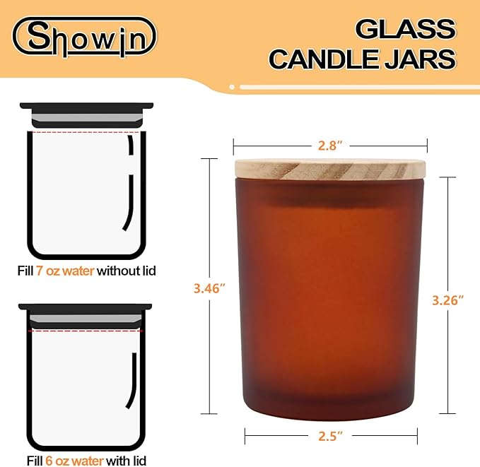 Thick Candle Jars for Making Candles 16 Pcs, 7 OZ Empty Jars with Wood Lids for Candle Making, Sample Container, Frosted Brown