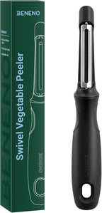 Beneno Swivel Vegetable Peeler, Razor-Sharp Smooth Peeling Potato Peelers with Stainless Steel Blades, Ergonomic Comfort Non-Slip Rubber Handle, Durable Kitchen Peelers with Potato Eye Remover, Black