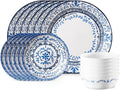 Corelle Vitrelle 18-Piece Service for 6 Dinnerware Set, Triple Layer Glass and Chip Resistant, Lightweight Round Plates and Bowls Set, Portofino