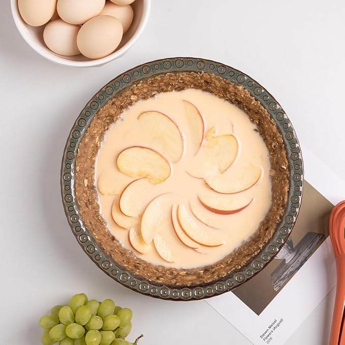 Sweejar Ceramic Pie Pan for Baking,Round Baking Dish Pan for Dinner 10 Inches, Pie Dish Non-Stick Pie Plate for Quiche, Tart, Cake, Pumpkin Pie, Pot Pies(Blue)