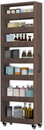 7-Tier Slim Storage Cart, Wooden Rolling Pantry Cabinet with Wheels, Narrow Shelf Organizer for Kitchen, Bakers Rack, Dining Room, Closet, Small Spaces Teak 47.2" H*9.8" W*16.9" D
