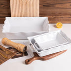 Sweejar Casserole Dishes for Oven, Ceramic Bakeware Set of 4, Rectangular Baking dish with Handles, Wave Edge Lasagna Pan Deep for Cooking, Cake, Dinner, Banquet and Daily Use (White)