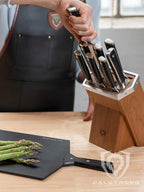 Dalstrong Knife Block Set-8pc-Vanquish Series-Forged High Carbon German Steel-Kitchen Knife Set-Premium Wood Block-Black POM Handle-NSF Certified-Men's Valetines Gift