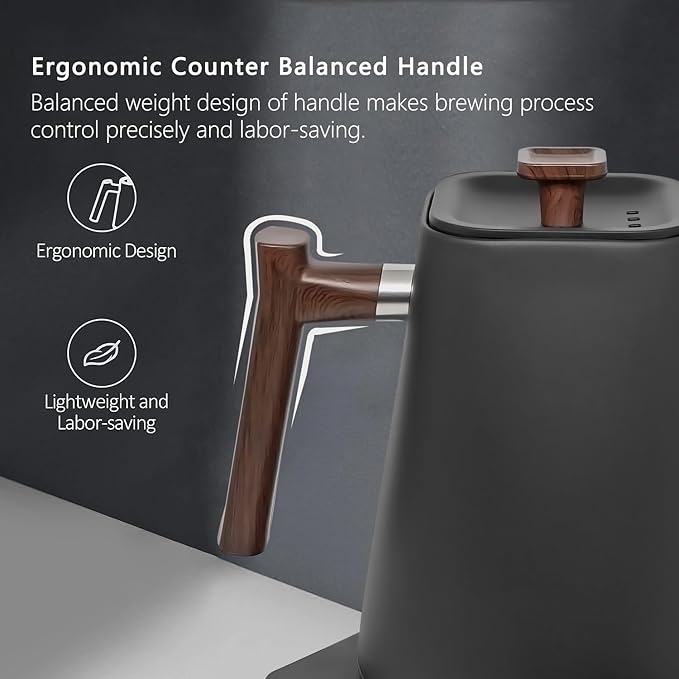 Electric Kettles, Gooseneck Electric Kettle, ±1℉ Temperature Control, for Pour Over Coffee and Tea, 304 Stainless Steel Inner, BPA-Free, Quick Heating Electric Kettles for Boiling Water, 1L Black