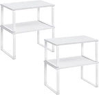 SONGMICS Cabinet Organizer Shelf, Set of 4 Kitchen Counter Shelves, Kitchen Storage, Spice Rack, Stackable, Expandable, Metal and Engineered Wood, Cloud White and Snow White UKCS027W01