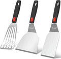 Beijiyi Stainless Steel Spatula Set, Heavy Duty Small Metal Spatula for Cooking Cast Iron Skillet with Silicone Handle - Griddle Grill Kitchen Spatula Flipper for Pancake, Fish, Smash Burger and Egg