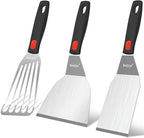 Beijiyi Stainless Steel Spatula Set, Heavy Duty Small Metal Spatula for Cooking Cast Iron Skillet with Silicone Handle - Griddle Grill Kitchen Spatula Flipper for Pancake, Fish, Smash Burger and Egg
