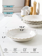 LE TAUCI Pie Pans for Baking 9 Inch, Ceramic Pie Plate for Apple Pie, Round Baking Dish Oven Safe, Embossment Housewarming Wedding Present - 36 OZ, Set of 1, Honey Comb, Arctic White