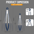 HOTEC Premium 7 & 9 Inch Kitchen Tongs, Stainless Steel Locking Cooking Tongs with Silicone Tips, Non-Scratch & Heat Resistant, Serving Tongs for Salad, BBQ, Classic Blue, Set of 2