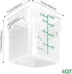 4 Pack Food Storage Containers with Green Lids, 4.0 Qt - Square, Clear, Polycarbonate