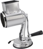 Manual Cheese Grater Stainless Steel Kitchen Hand Crank Grinder with 5 Interchangeable Blades and Handle for Vegetable Nut Potato (Silver)