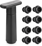WOTOR Wine Saver Vacuum Pump with 8 Stoppers, Wine Stopper & Preserver, Reusable Bottle Sealer Keeps Fresh, Ideal Accessories Gift (Flat Handle)
