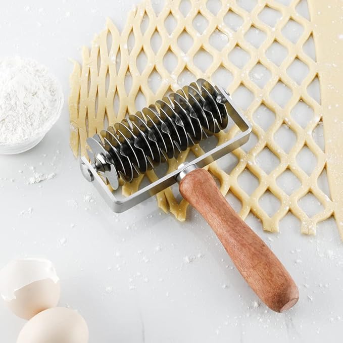Dough lattice cutter pastry Tool - Stainless Steel Pastry Lattice Roller Cutter for Pie Pizza Bread beef wellington Pastry Crust Roller,Time-Saver Baking Tool