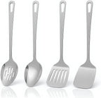 Cooking Utensils Set 4pcs - Stainless Steel Kitchen Utensils, Heavy Duty Metal Utensils Set with Stainless Steel Spatula Set Wok Spatula, Serving Spoons, Ergonomic Handle and Dishwasher Safe