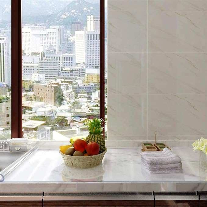 NECAUX Custom 54 X 120 Inches Clear Table Cover Protector - 1.5mm Thick Kitchen Vinyl Transparent Tablecloth Plastic Protective Pad for 10 Foot Large Dining Room Table, Conference Table